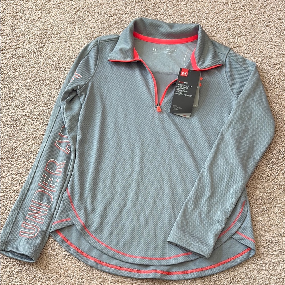 Under Armour Heather Gray and Coral Quarter Zip Top - Picture 1 of 4